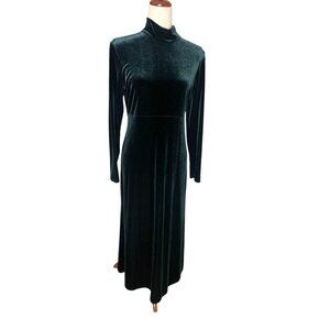 VTG 90s Y2K Velvet Empire Waist Maxi Dress Green Goth Dark Romance 8P Stretch